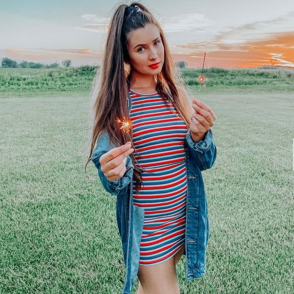 Americana Stripe Ribbed Bodycon Dress